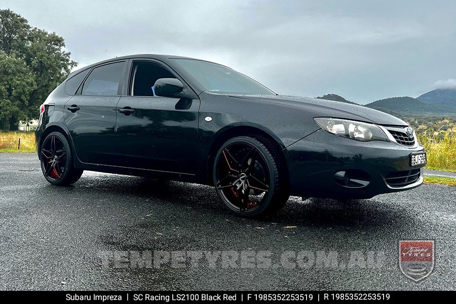 19x8.5 SC Racing LS2100 Black Red on Subaru Impreza