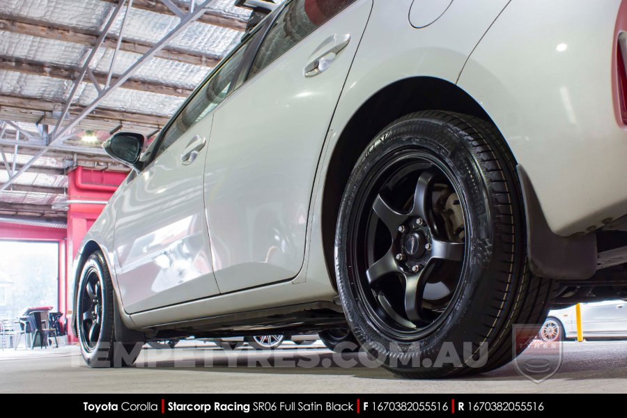 16x7.0 Starcorp Racing SR06 Satin Black on Toyota Corolla