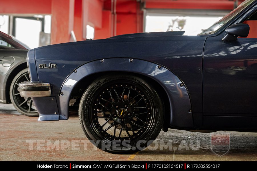 17x7.0 17x8.5 Simmons OM-1 Satin Black on Holden Torana