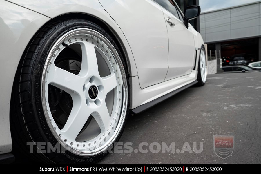20x8.5 20x9.5 Simmons FR-1 White on Subaru WRX