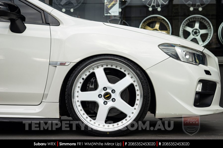 20x8.5 20x9.5 Simmons FR-1 White on Subaru WRX