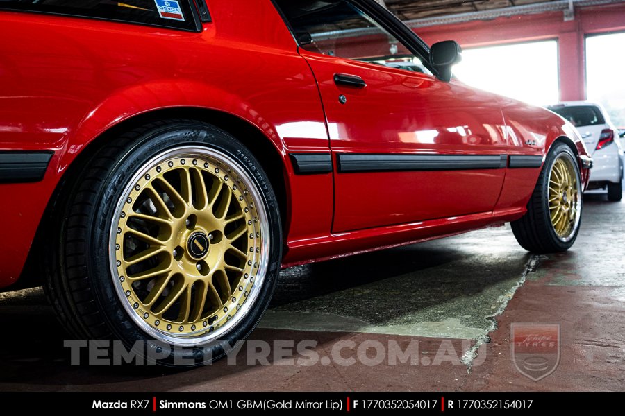 17x7.0 17x8.5 Simmons OM-1 Gold on Mazda RX7