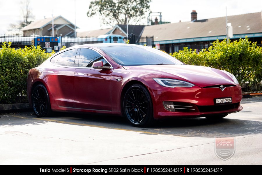 19x8.5 Starcorp Racing SR02 Satin Black on Tesla Model S