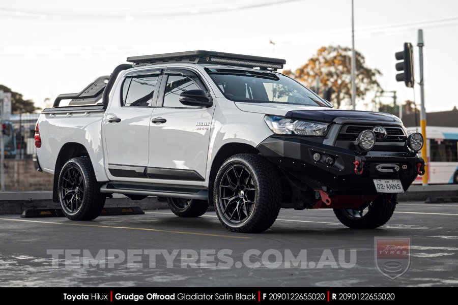20x9.0 Grudge Offroad ZX2559 Gladiator Satin Black on Toyota Hilux