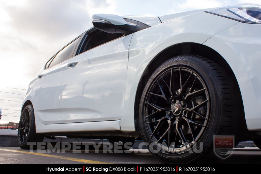 16x7.0 SC Racing DX088 Black on Hyundai Accent