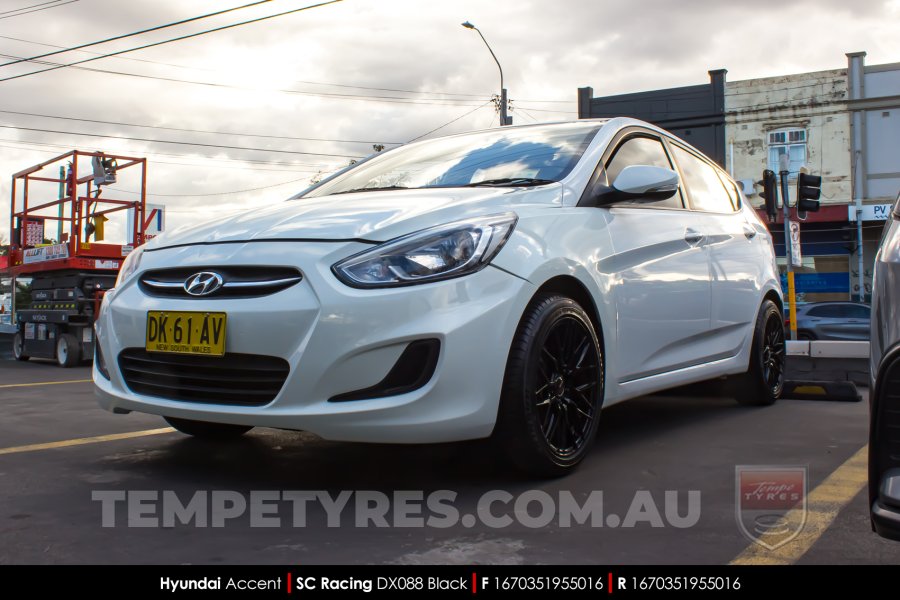 16x7.0 SC Racing DX088 Black on Hyundai Accent