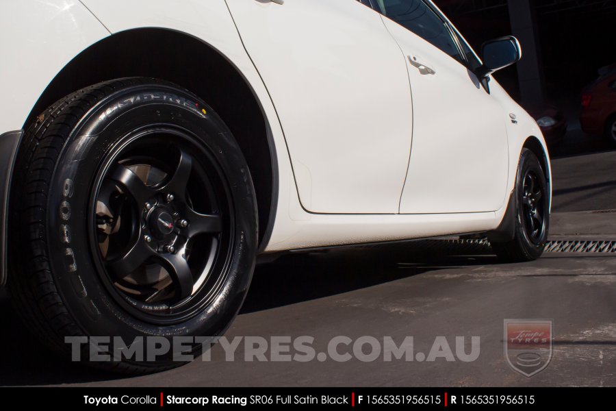15x6.5 Starcorp Racing SR06 Satin Black on Toyota Corolla
