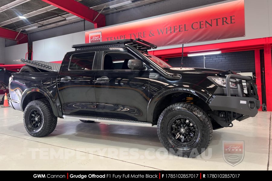 17x8.5 Grudge Offroad F1 Fury Full Matte Black on Great Wall Cannon