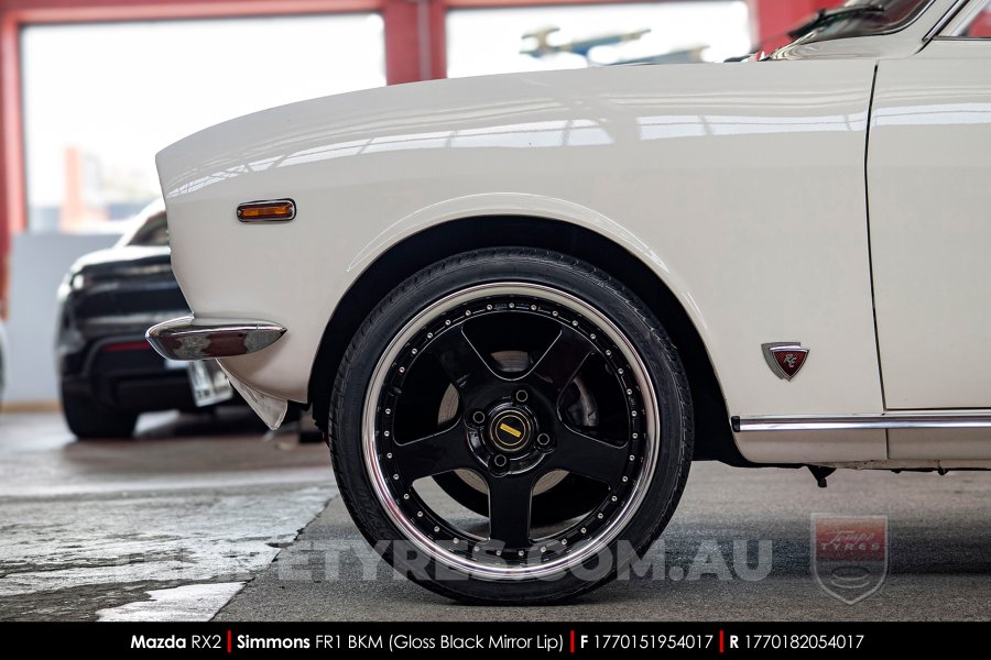 17x7.0 17x8.5 Simmons FR-1 Gloss Black on Mazda RX2