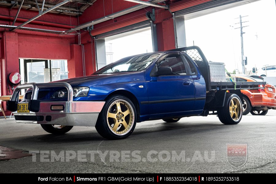 18x8.5 18x9.5 Simmons FR-1 Gold on Ford Falcon