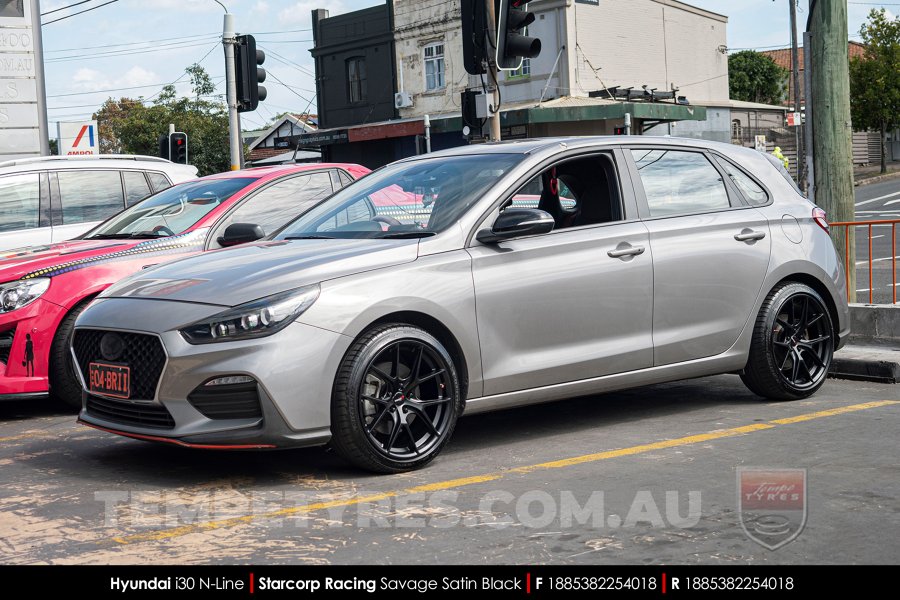 18x8.5 Starcorp Racing L1780 Savage Satin Black on Hyundai i30