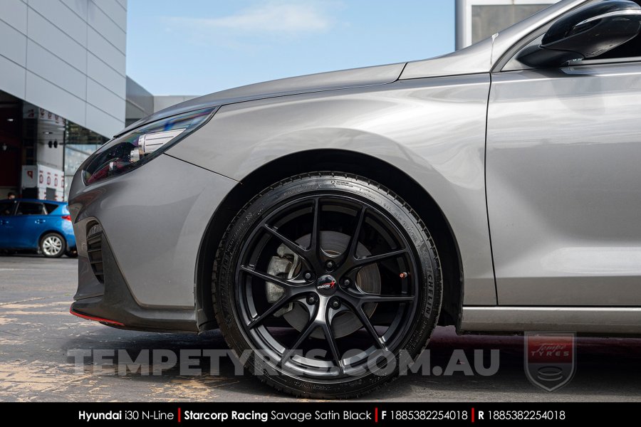 18x8.5 Starcorp Racing L1780 Savage Satin Black on Hyundai i30