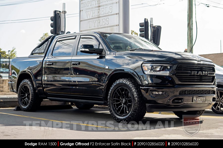 20x9.0 Grudge Offroad F2 Enforcer Satin Black on Dodge Ram