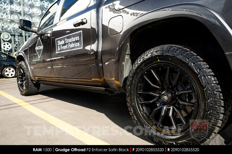 20x9.0 Grudge Offroad F2 Enforcer Satin Black on Ram 1500