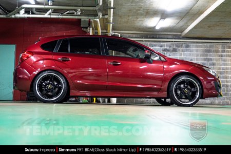 19x8.5 19x9.5 Simmons FR-1 Gloss Black on Subaru Impreza