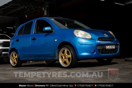 17x7.0 17x8.5 Simmons FR-1 Gold on Nissan Micra