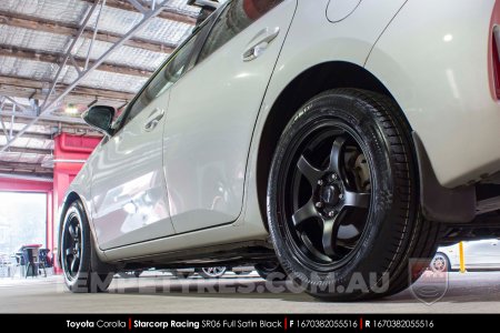 16x7.0 Starcorp Racing SR06 Satin Black on Toyota Corolla