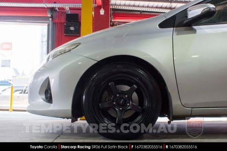 16x7.0 Starcorp Racing SR06 Satin Black on Toyota Corolla