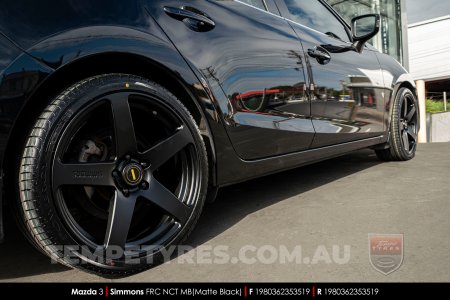 19x8.0 19x9.0 Simmons FR-C Matte Black NCT on Mazda 3
