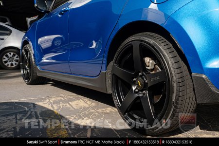 18x8.0 18x9.0 Simmons FR-C Matte Black NCT on Suzuki Swift