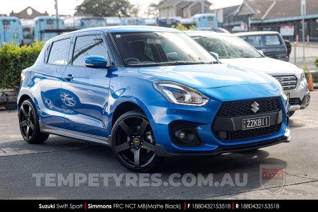18x8.0 18x9.0 Simmons FR-C Matte Black NCT on Suzuki Swift