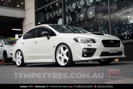 20x8.5 20x9.5 Simmons FR-1 White on Subaru WRX