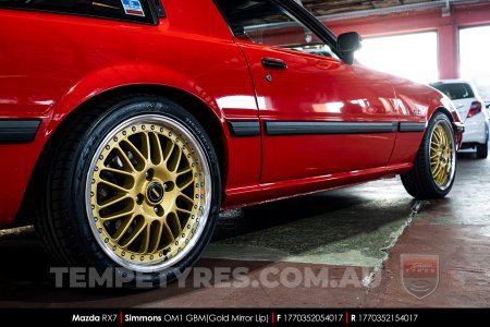 17x7.0 17x8.5 Simmons OM-1 Gold on Mazda RX7