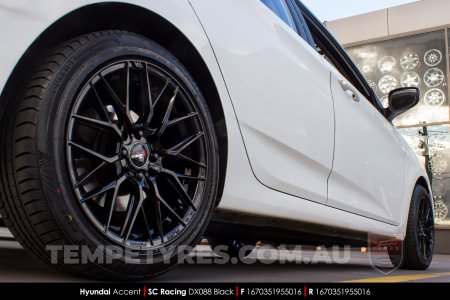 16x7.0 SC Racing DX088 Black on Hyundai Accent