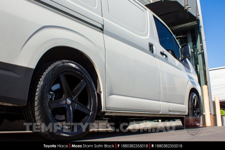 18x8.0 MOZA 907 Storm Satin Black on Toyota Hiace
