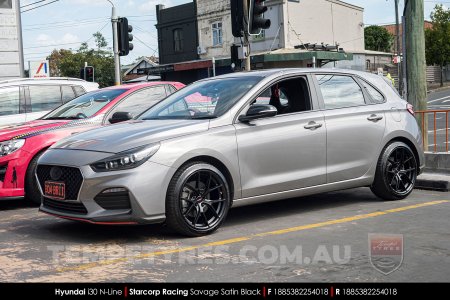 18x8.5 Starcorp Racing L1780 Savage Satin Black on Hyundai i30