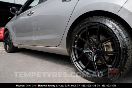 18x8.5 Starcorp Racing L1780 Savage Satin Black on Hyundai i30