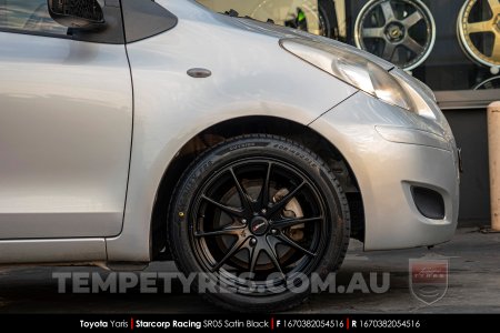 16x7.0 Starcorp Racing SR05 Satin Black on Toyota Yaris